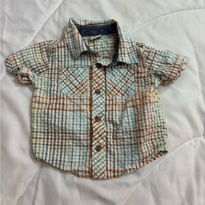 Old Navy Plaid Button Down Shirt - Orange, Green, Blue size 6-12 months very